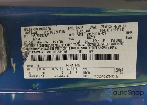 2017 Ford Escape Titanium z USA, uszkodzony, nr VIN 1FMCU9JDXHUB57915